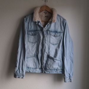 Topshop Moto Denim Jacket with Faux Sherpa lining
